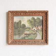 Load image into Gallery viewer, VINTAGE COTTAGES BY THE RIVER BANK OIL PAINTING
