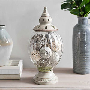 Distressed Gray Ribbed Potpourri Jar