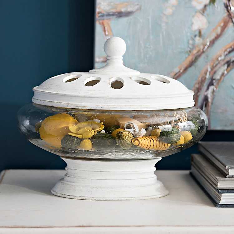 Whitewash Oval Potpourri Jar