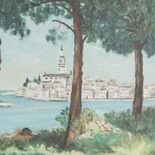 Load image into Gallery viewer, VINTAGE VILLAGE THROUGH THE TREES OIL PAINTING